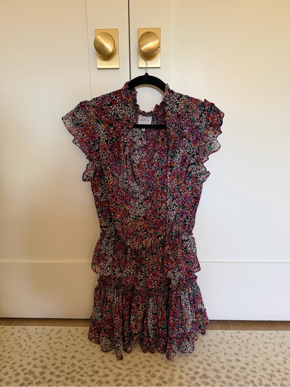 Misa Los Angeles Black Floral Ruffle Mini Dress
